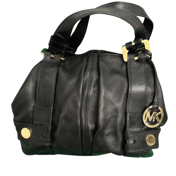 Black Michael Kors leather Tote bag.  Gold trim details. Classic style - Picture 1 of 14